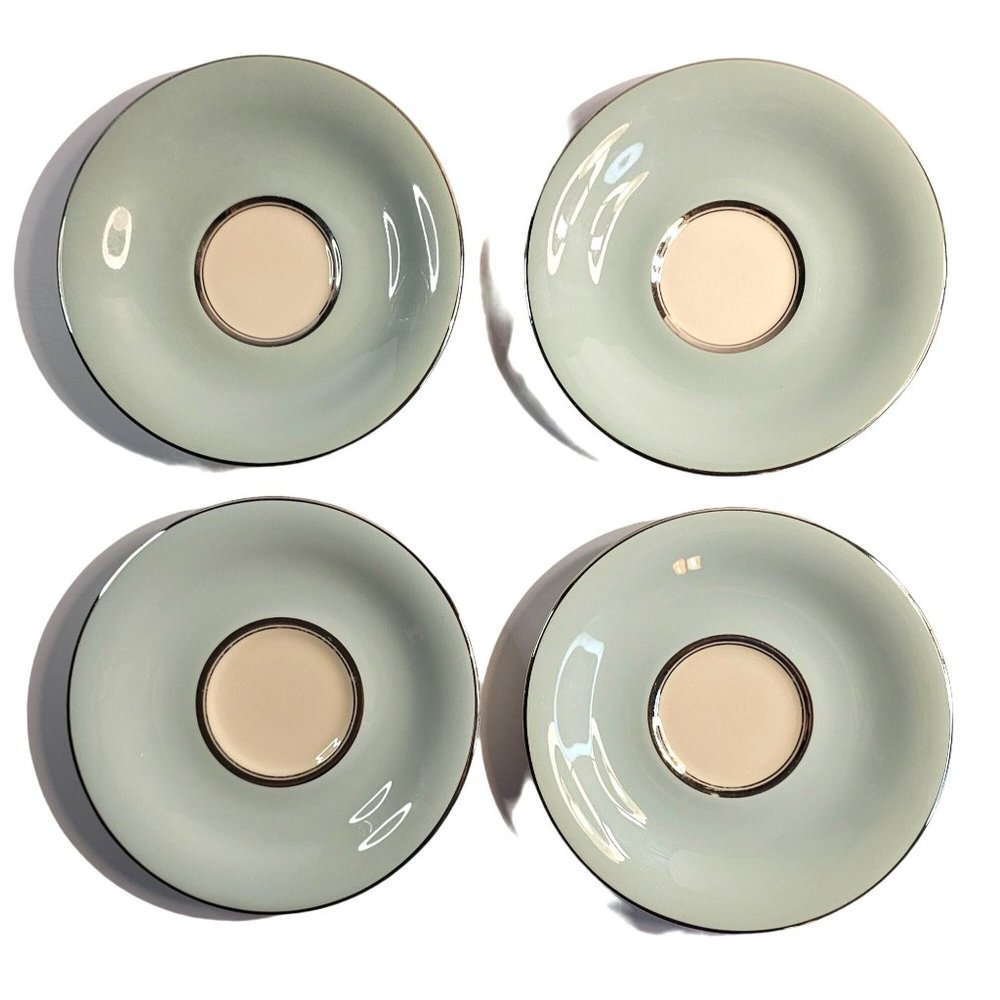 Set Of 4 Castleton Turquoise China Made In USA Cup Saucers 5 7/8 Inch